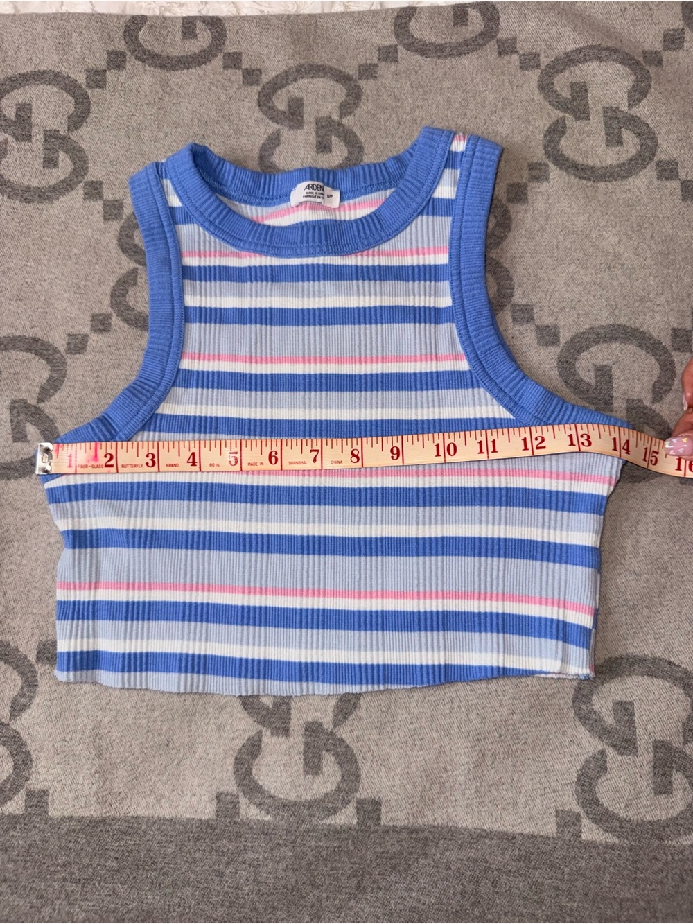 Ardene Cotton Blue and Pink Striped Ribbed Crop Tank Top - Picture 5 of 7